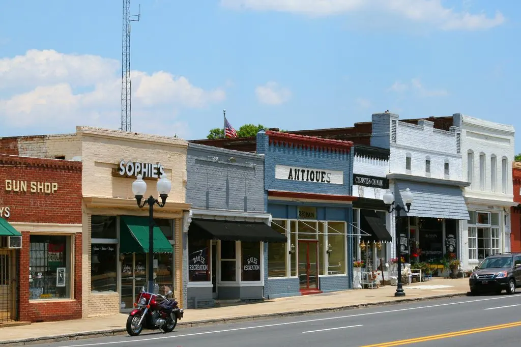 Storefronts along Main Street in downtown Pineville